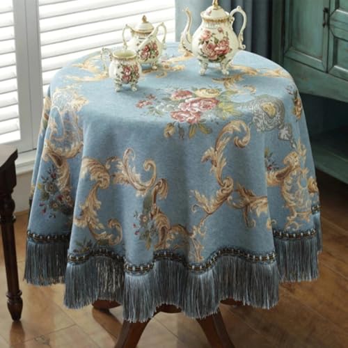 Runde Tischdecken mit Rosen-Jacquard-Muster, Esstischdecke mit Quasten, Retro-Tischdecke, für Hochzeiten, Partys, Veranstaltungen, Zuhause (230 cm, rund/A) von UJNHGQ