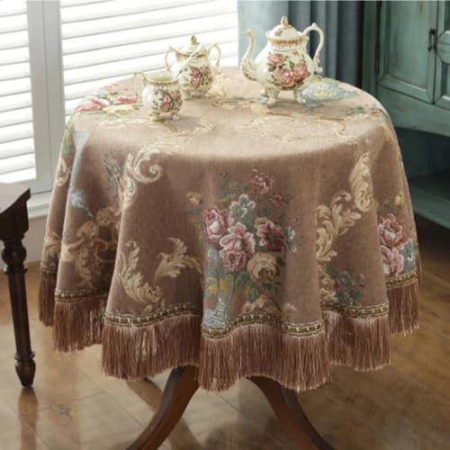 Runde Tischdecken mit Rosen-Jacquard-Muster, Esstischdecke mit Quasten, Retro-Tischdecke, für Hochzeiten, Partys, Veranstaltungen, Zuhause (230 cm, rund/C) von UJNHGQ