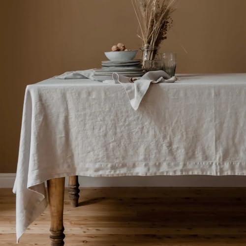 Tischdecke aus 100% steingewaschenem Leinen, einfarbig, Tischdecke aus natürlichem Stoff, für Küche, Esszimmer, Party, Feiertage, Tischdekoration (135 x 200 cm/hellgrau) von UJNHGQ