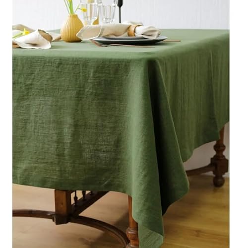 Tischdecke aus 100% steingewaschenem Leinen, einfarbig, Tischdecke aus natürlichem Stoff, für Küche, Esszimmer, Party, Feiertage, Tischdekoration (135 x 200 cm/moosgrün) von UJNHGQ