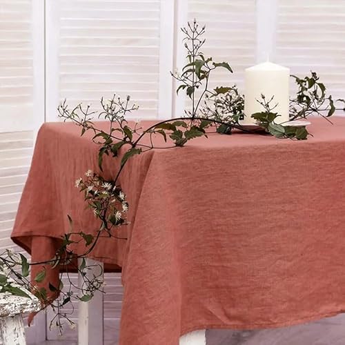 Tischdecke aus 100% steingewaschenem Leinen in Volltonfarbe, Tischdecke aus natürlichem Stoff, für Küche, Esszimmer, Party, Feiertage, Tischdekoration (130 x 380 cm/Terrakotta) von UJNHGQ