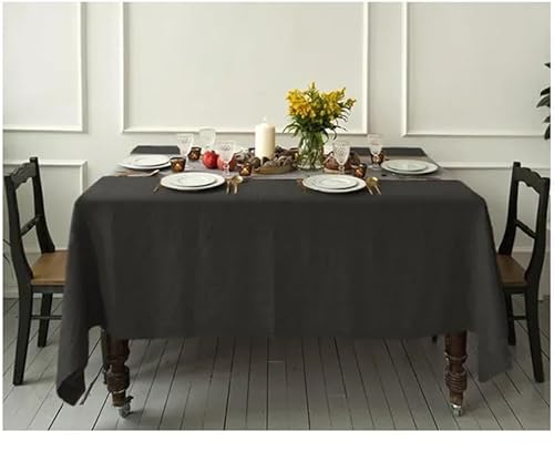 Tischdecke aus 100% steingewaschenem Leinen in Volltonfarbe, Tischdecke aus natürlichem Stoff, für Küche, Esszimmer, Party, Feiertage, Tischdekoration (135 x 260 cm/schwarz) von UJNHGQ