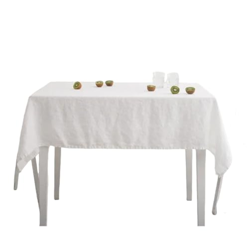 Tischdecke aus 100% steingewaschenem Leinen in Volltonfarbe, Tischdecke aus natürlichem Stoff, für Küche, Esszimmer, Party, Feiertage, Tischdekoration (135 x 260 cm/weiß) von UJNHGQ