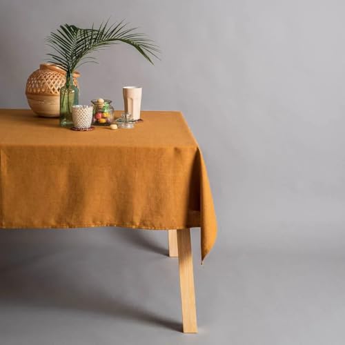 Tischdecke aus 100% steingewaschenem Leinen in Volltonfarbe, Tischdecke aus natürlichem Stoff, für Küche, Esszimmer, Party, Feiertage, Tischdekoration (180 x 200 cm/Kurkuma) von UJNHGQ