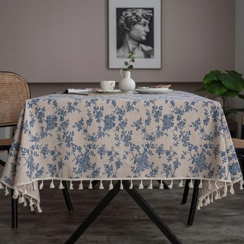 Tischdecke mit Blumenmuster und Spitzenbesatz, rechteckige Tischdecke für den Esstisch in der Küche, Dekoration für Partys zu Hause (110 x 110 cm/D) von UJNHGQ