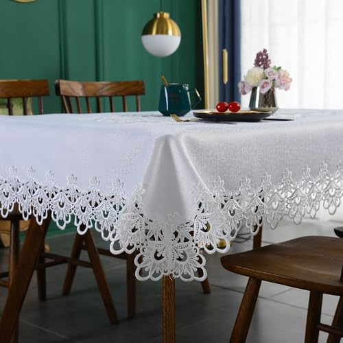 Tischdecke mit PVC-Druck, waschbar, wasserdicht, ölbeständig, bügelfrei, leicht, hochwertige Spitze, Haushaltstischdecke (150 x 220 cm, 1 Stück/Blumenfarbe) von UJNHGQ