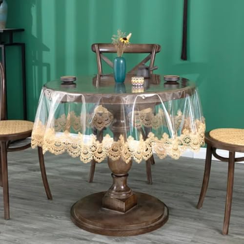 wasserdichte, ölbeständige Tischdecke aus PVC, ölbeständige Tischdecke aus Spitze für Esstisch, transparente Tischdecke mit Spitzensaum (rund 190 cm/C) von UJNHGQ