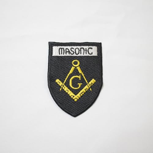 Freimaurer Square & Compass G Shield Patch - Black Merrow Border Machine Embroidered - Iron On Back Freemason Patches & Embleme von UK EMPIRE GROUP