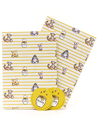 Geschenkpapier für Kinder, Geschenkpapier für Kinder, Winnie Puuh, 2 Bögen und 2 Anhänger von UK Greetings