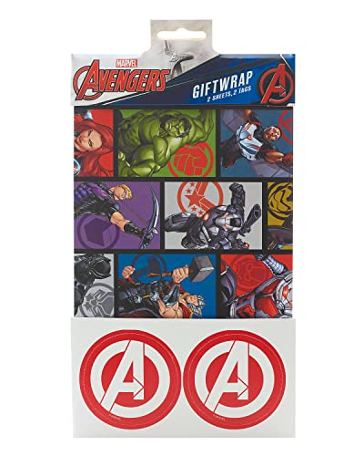 Marvel Avengers Geschenkpapier-Set enthält 2 Bögen und Geschenkanhänger von UK Greetings