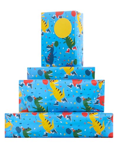 UK Greetings 2 Bögen Geschenkpapier & 2 Anhänger für Kinder/Jungen Geburtstag – Dinosaurier-Design von UK Greetings