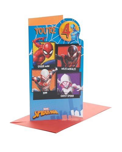 UK Greetings Marvel 4. Geburtstagskarte für Ihn/Jungen mit Umschlag – Abzeichen-Design – mit Spider-Man UK Greetings Marvel 4. Geburtstagskarte für Ihn/Jungen mit Umschlag – Abzeichen-Design – mit Spider-Man von UK Greetings