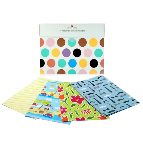 UK Greetings Multipack mit 20 verschiedenen Geschenkpapierbögen – für Geburtstage und andere Veranstaltungen – inklusive Erinnerungsbox von UK Greetings