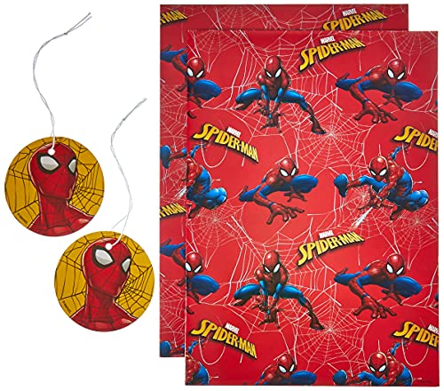UK Greetings Spiderman Geschenkpapier mit 2 Bögen 2 Geschenkanhänger von UK Greetings