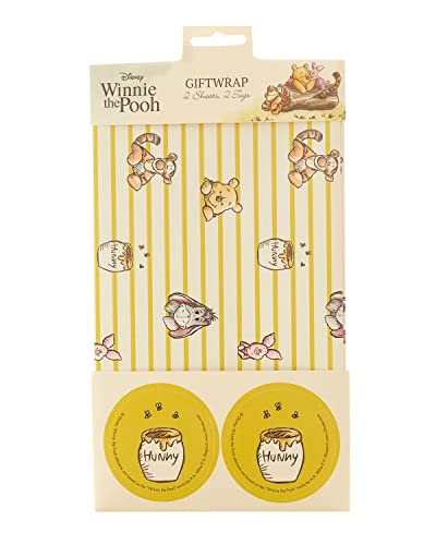 UK Greetings Winnie Puuh Verpacktes Geschenkpapier – Disney Geschenkpapier – Geschenkpapier für Kinder – Bogen Wrap für Baby – Geburtstagsgeschenkpapier – 2 Bögen und 2 Etiketten, Mehrfarbig von UK Greetings