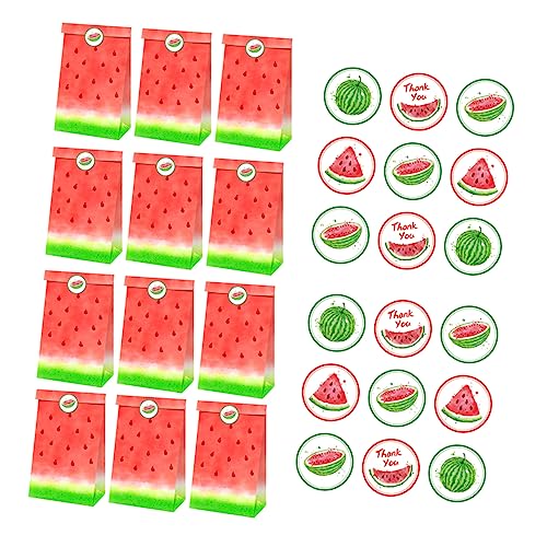 UKCOCO 1 Satz Hawaiian Party Papiertüten mit Aufklebern für Süßigkeiten Snacks und mit Lebhaften Wassermelonenmuster für Sommerfeiern und Geburtstagsfeiern von UKCOCO