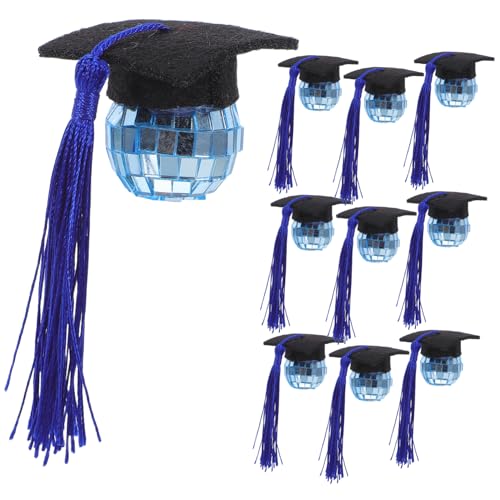 UKCOCO 10 Stück Abschlusskappe Disco Ball Topper Abschluss Cupcake Topper 2025 Abschlusskappe Cake Toper Mini Grad-Cap-Ornament Party-Cupcake-Dekoration Grad-Party-Dekoration Schaum Blue von UKCOCO