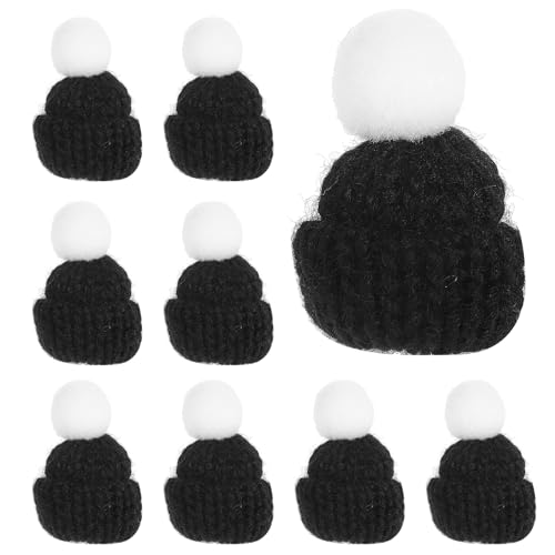 UKCOCO 10 Stück Gestrickte Kleine Weihnachtsmützen, Weihnachtsmann-weihnachtsmützen, Kopfschmuck, Partygeschenke, Diy, Handgefertigte Accessoires (schwarz) von UKCOCO