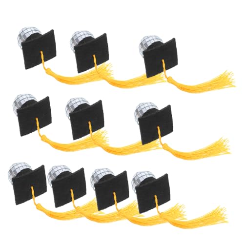 UKCOCO 10 Stück Kucheneinsatz für Abschlusssaison Abschlusskappendekorationen Mini-Abschlussquasten Cupcake-Topper mit Abschlussmotiv Abschlusskappe Schokoladendekorationen Schaum Golden von UKCOCO