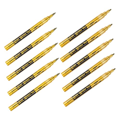 UKCOCO 10 Stück Teiliges Gold Metallic Ölbasierte Lackmarker mit Feiner Spitze und Kalligrafiepinsel Langlebige Permanent Marker für Modellmalerei Reparatur und DIY Kunstprojekte von UKCOCO