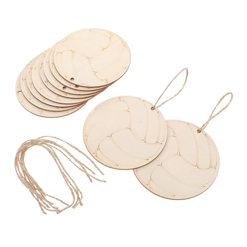 UKCOCO 10 Stück Volleyball Holz Diy Bastelausschnitte für Partybedarf und Wohnkultur Unbehandelte Holz Volleyball Cutouts mit Jute Schnur für Kreative Diy Projekte von UKCOCO