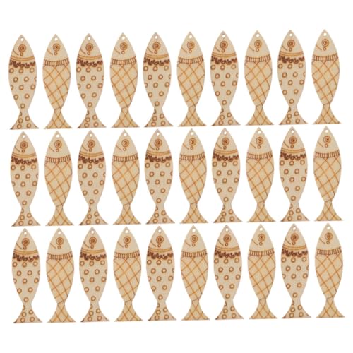 UKCOCO 100 Stück Bemalter Fischanhänger kreative DIY-Projekte Holz zum bemalen handwerklicher Fisch unfertige Holzausschnitte unfertige Holzschilder natürliche Holzscheiben Pappelbrett von UKCOCO