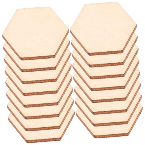 UKCOCO 100 Stück Unlackierte Sechseckige Holzstücke für Diy Bastelprojekte Natürliche Holzschnitt für Malen Färben Brandmalerei und Dekoration Beige von UKCOCO