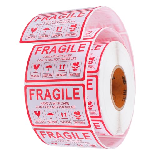 UKCOCO 1000 Stück Fragile Logo-Aufkleber selbstklebende Warnaufkleber zerbrechliche Klebeetiketten zerbrechliche Etikettenaufkleber zerbrechliche Paketetiketten Kupferplatte rot von UKCOCO