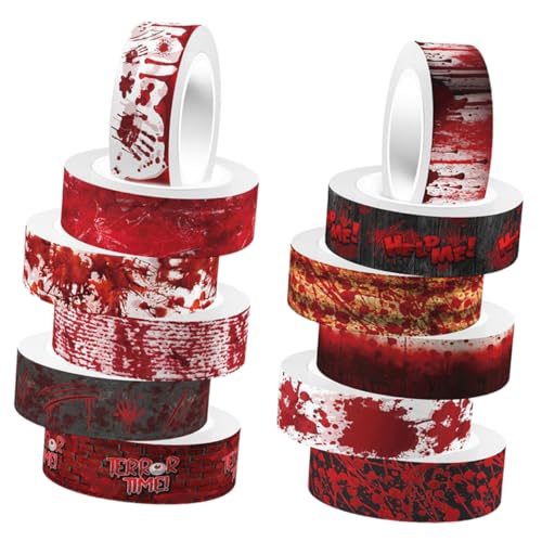 UKCOCO 12 Rollen Teiliges Halloween Washi Tape mit Blutrotem Druck Transparentes DIY Scrapbook Klebeband Dekorative Stickerbänder für Tagebücher Planer und Geschenkverpackungen von UKCOCO