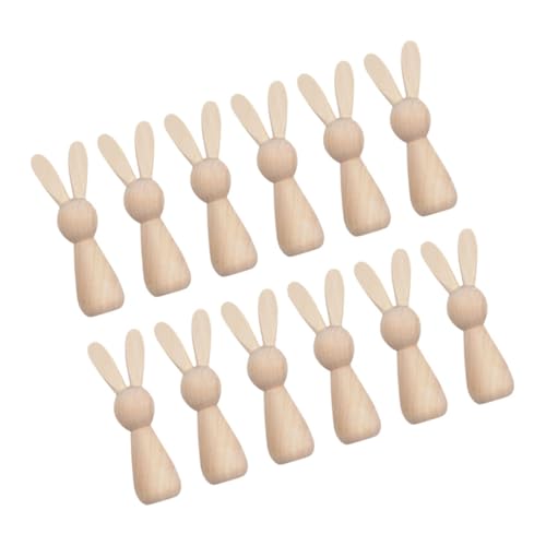 UKCOCO 12 Stück Hasenschmuck Aus Holz Leer Häschen-Statue Unvollendet Puppe Klein Bausatz Figur Kaninchen Hasenpuppe Hase Steckpuppen Unvollendet Osterkaninchendekor Hölzern Beige von UKCOCO