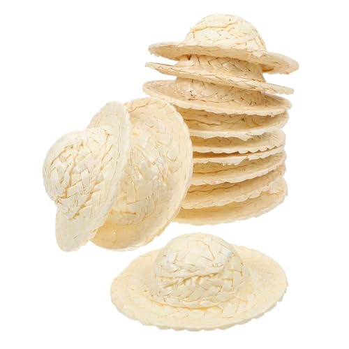 UKCOCO 12 Stück geflochtener Strohhut kleine Strohhüte Mini-Puppenmütze Hut für Puppe Hüte für Frauen Mini-Craft-Hüte Miniatur gewebter Hut Gewebtes Hutdekor Minihüte zum Basteln Beige von UKCOCO