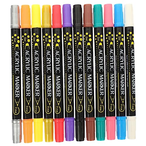 UKCOCO 12Stücke Acrylfarben Marker Doppelseitige Acrylstifte für DIY Kunsthandwerk zum Zeichnen Schreiben und Notieren für Künstler und Bastler von UKCOCO