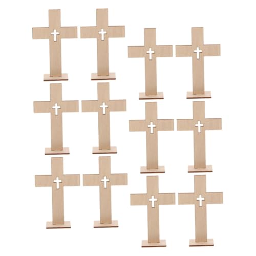 UKCOCO 12Stücke Holzkreuze für Bastelarbeiten Stehende Religiöse Kreuze Tischdekoration für Zuhause Kirche und Besondere Anlässe Symbolisieren von UKCOCO