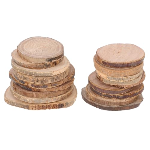 UKCOCO 18 Stück Baumstammdekoration Blumenarrangements Herzstück Unbehandeltes Rundholz Runde Holzscheiben Unbemalte Dekorative Holzscheibe Kleine Holzkreise Baumfigur Hölzern Khaki von UKCOCO
