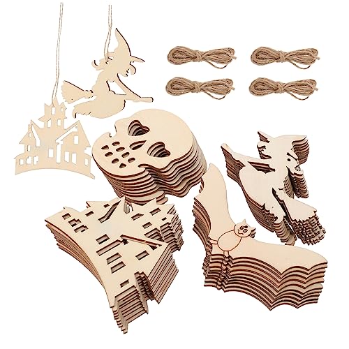 UKCOCO 1Satz Halloween Holzornamente DIY Holzausschnitte für Dekorationen Unlackierte Holzscheiben mit Löchern für Einfache Aufhängung für Halloween Partys von UKCOCO