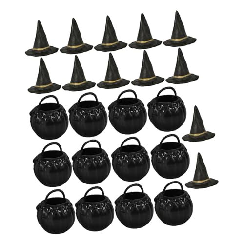 UKCOCO 1Satz Mini Hexenhut und Mini Kunststoffkessel Teiliges Halloween Dekorationsset für Puppenhäuser DIY Projekt für Halloween Partys Kreative Kunsthandwerk Dekorationen von UKCOCO