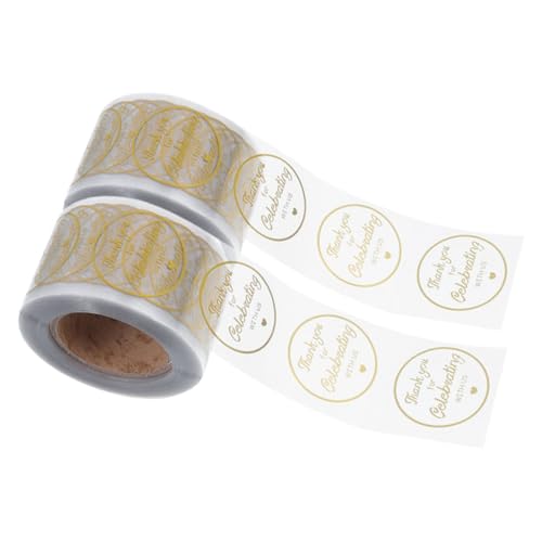 UKCOCO 2 Rollen Runde Dankeschön Aufkleber Transparent mit Goldfolie Selbstklebend für Geschenkverpackung Umschlag Bastelprojekte Vielseitig Einsetzbar Einfache Handhabung Design von UKCOCO