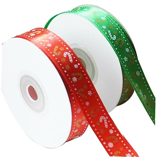 UKCOCO 2 Rollen Weihnachtliches Geschenkband Satinbänder mit Zuckerstangenmuster Grün Rot für DIY Basteln Dekorative Schleifen Festliche Weihnachtsbaum und Geschenkverpackung von UKCOCO