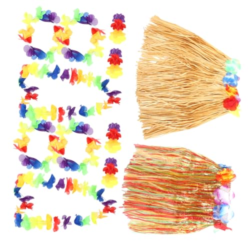 UKCOCO 2 Sätze Hawaiianische Luau Party Kostüm Grasrock und Blüten Girlande Natürlich Wirkende Blumen Strand und Zubehör für Damen Wiederverwendbar und Leicht von UKCOCO
