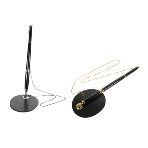 UKCOCO 2 Sätze Kugelschreiber Teilig Schwarz mit Kette und Sockel Schreibtisch Unterschriftenstift für Büro Empfang Hochzeit Geeignet von UKCOCO