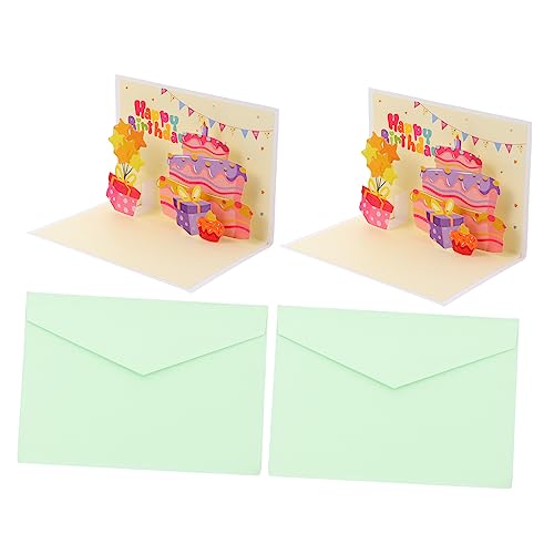 UKCOCO 2 Stück Geburtstagskarte Teilig mit Umschlag Bunte Pop Up Kuchen Grußkarten Kreative Klappkarten für Geburtstagswünsche Geschenkidee für Freunde und Familie von UKCOCO