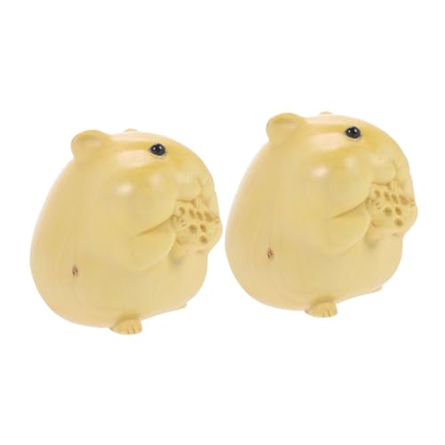 UKCOCO 2 Stück Kleine Tierornamente Aus Holz Hamsterskulptur Aus Holz Holztierfiguren Kleine Tierverzierungen Nette Tierskulptur Tierstatue Niedliche Hamsterverzierung Hölzern von UKCOCO