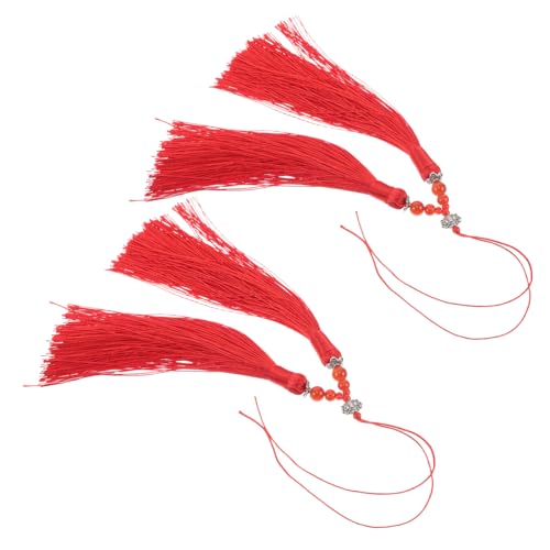 UKCOCO 2 Stück Tai-Chi-Schwertspitze Chinesischer Quastenanhänger Tischset mit Quastendekor Quasten zur Herstellung von Schlüsselanhängern Taschenanhänger mit Quaste Polyester rot von UKCOCO