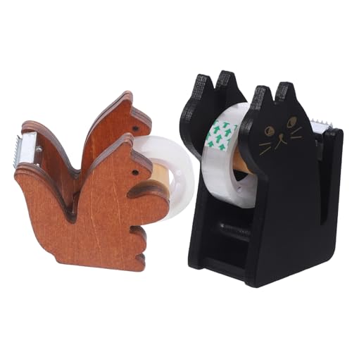 UKCOCO 2 Stück Tier Klebeband Abroller Cartoon Tape Dispenser für Schreibtisch Dekorativer Klebebandhalter aus Holz Eichhörnchen von UKCOCO