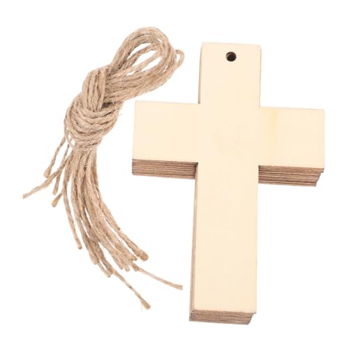 UKCOCO 20 Stück Holzspan-ornamente Mini-kreuze Sonntags Schulkreuz Holzhandwerk Selber Machen Kleine Holzkreuze in Loser Schüttung Halloween Holzscheiben Ausschnitte Beige Hölzern von UKCOCO
