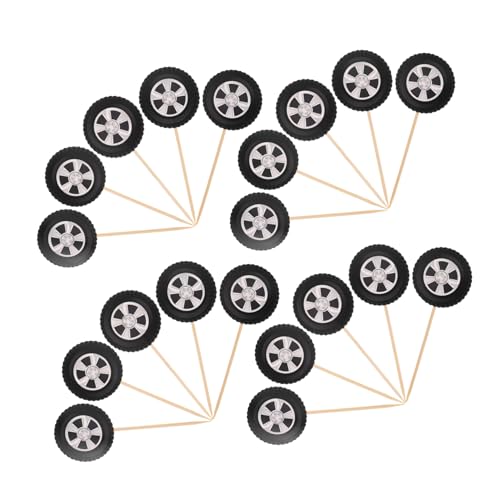 UKCOCO 20 Stück Kuchenstangen Dekorationen Nachtisch Einsätze Rad Einfügen Auto Kuchentopper Party Geburtstagsfeier Bau-lkw-cupcake-topper Bagger Cupcake Topper Schwarz Papier von UKCOCO