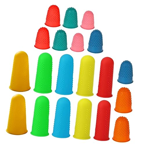 UKCOCO 20 Stück Teiliges Rutschfeste Silikon Fingerlinge Elastische Langlebige Fingerschutzkappen für Büro Schmuck und Präzises Arbeiten Waschbar und Wiederverwendbar Gemischte Farben von UKCOCO