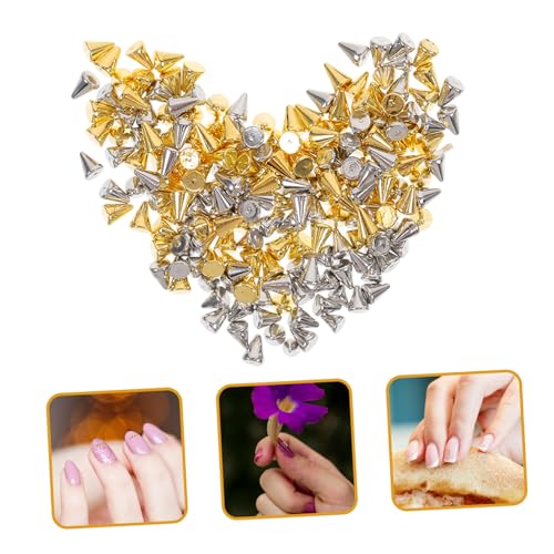 UKCOCO 200 Stück Teiliges Nagel Schmuck Metall Nieten Spitz Flachboden Nageldekorationen DIY Bastel Schmuck für Damen Nägel Kleidung Zubehör Silber Gold von UKCOCO