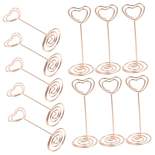 UKCOCO 24Stücke Herzform Tischnummernhalter Roségold Menüclips für Hochzeiten und Partys Stabiler Metallclip mit Spiralförmiger Basis zur Kartenpräsentation von UKCOCO