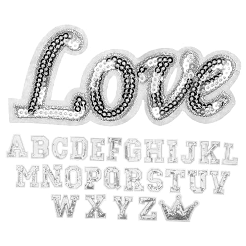 UKCOCO 28Stücke Buchstabenaufnäher zum Aufbügeln Bestickte Buchstabenpatches für Kleidung und Rucksäcke Stickbuchstaben mit Glitzer für Designs und Reparaturen von UKCOCO